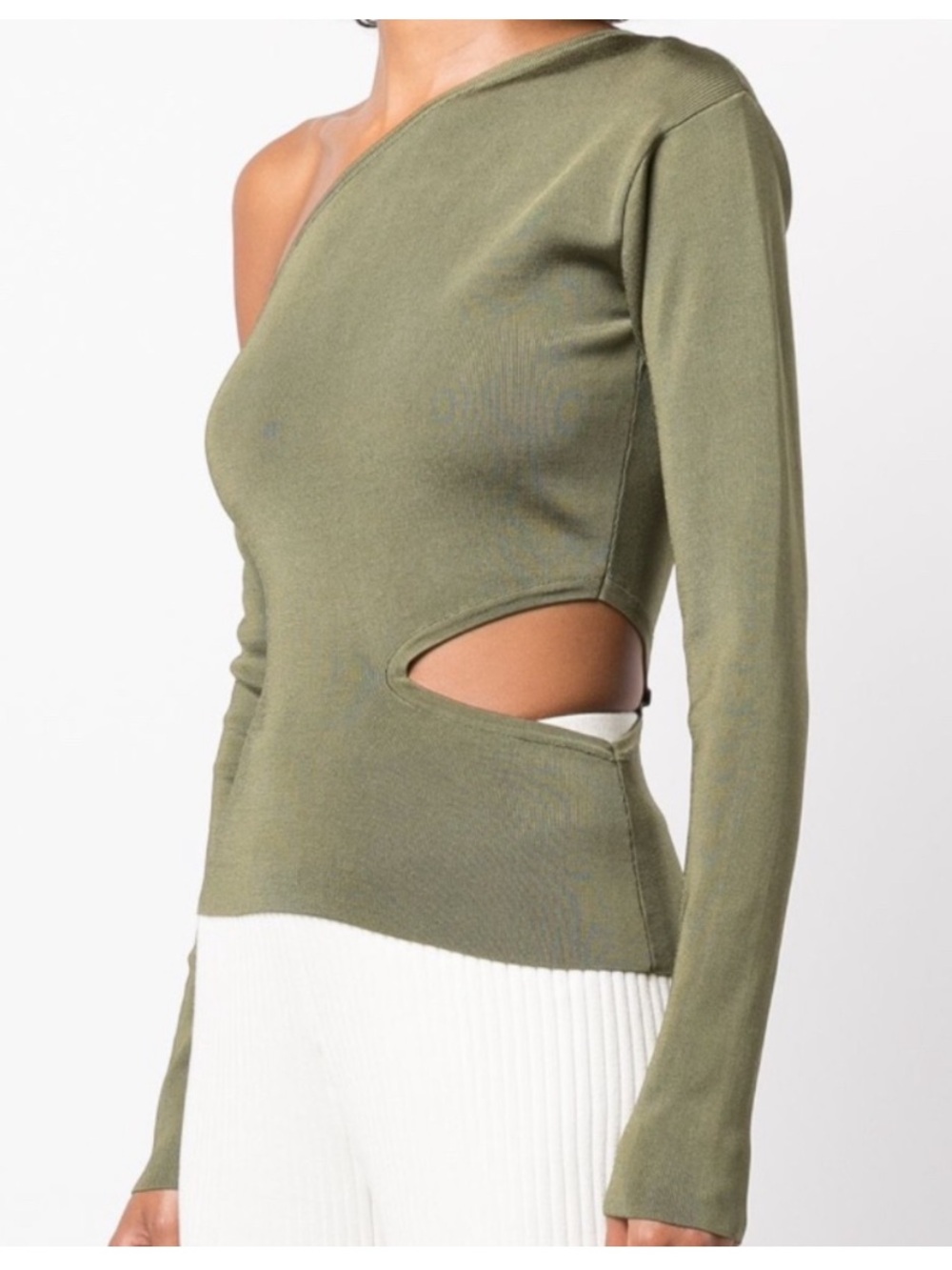 cult gaia Asymmetric One-Shoulder Cutout Top — Olive